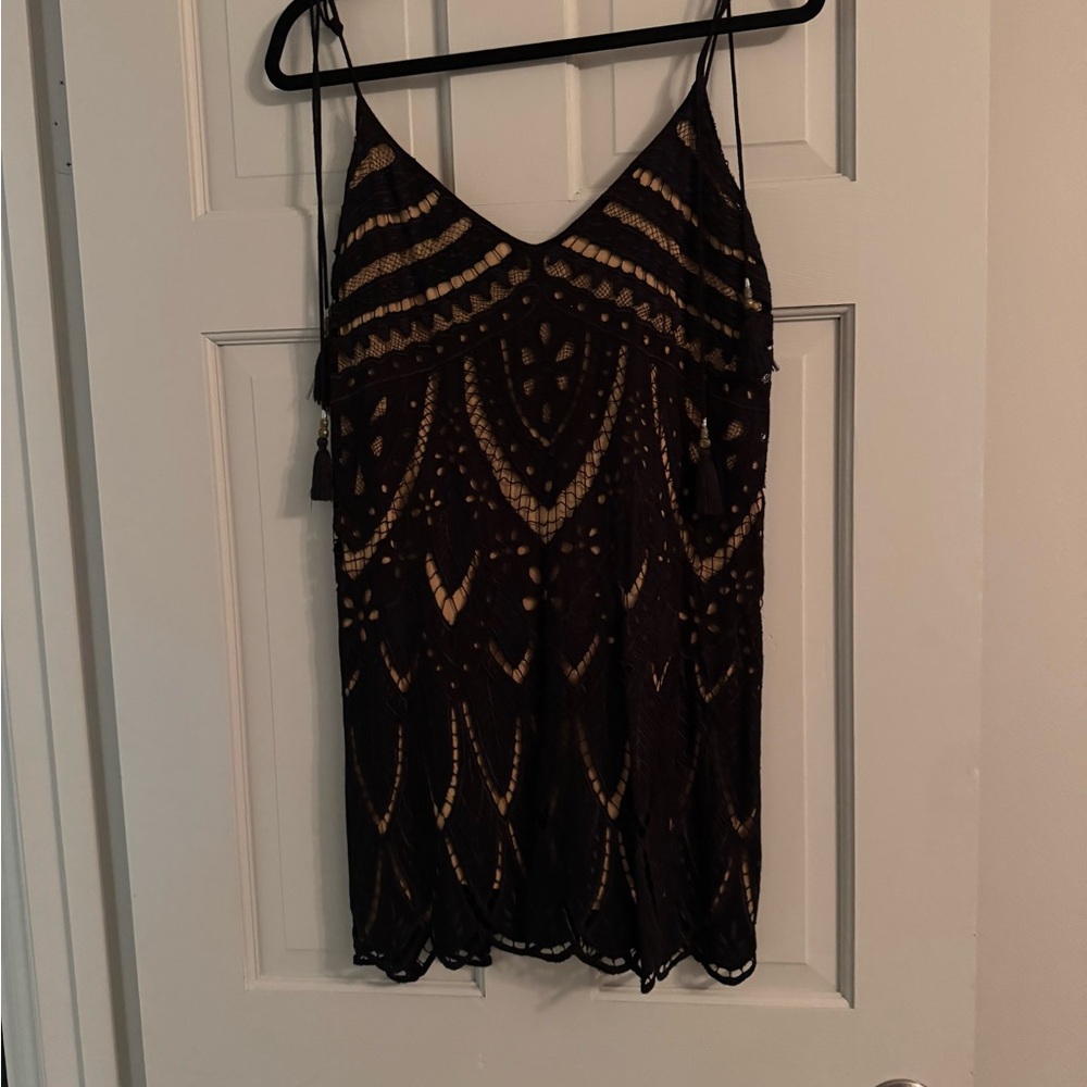 Free People Black lace and tan Embellished Camisole Mini